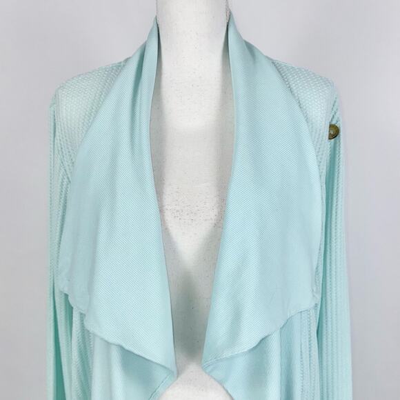 Fresh Produce Women's Waffle Knit Waterfall Cardigan Medium Teal - Picture 2 of 12